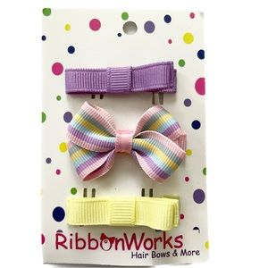 Set of 3 pastel stripe hair bows clips